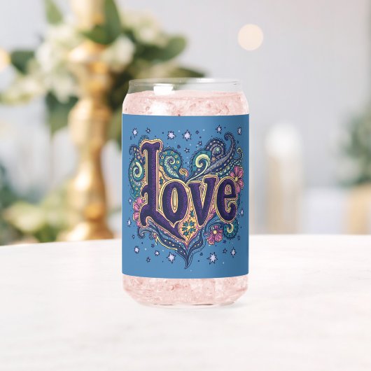 Psychedelische Boho Love Lettering met Bloemen Acc Blikvorm Glas (Insitu (Huwelijk))