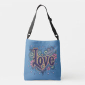 Psychedelische Boho Love Lettering met Bloemen Acc Crossbody Tas (Achterkant)
