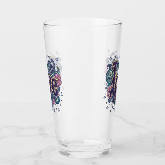 Psychedelische Boho Love Lettering met Bloemen Acc Glas (Links)