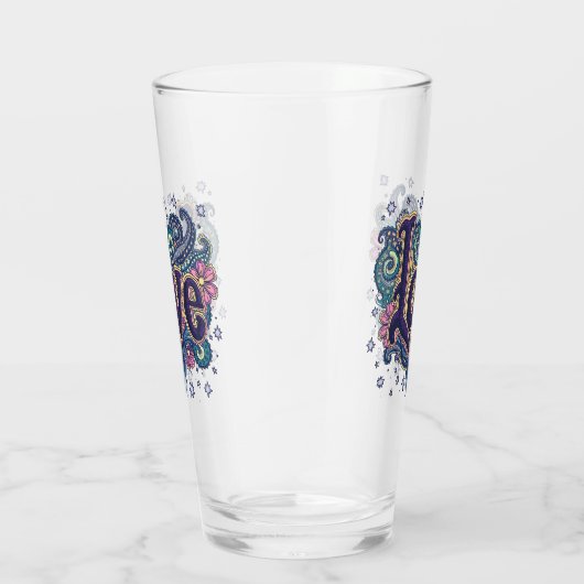 Psychedelische Boho Love Lettering met Bloemen Acc Glas (Rechts)