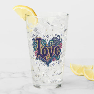 Psychedelische Boho Love Lettering met Bloemen Acc Glas