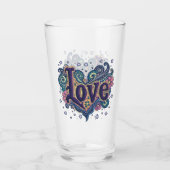 Psychedelische Boho Love Lettering met Bloemen Acc Glas (Voorkant)