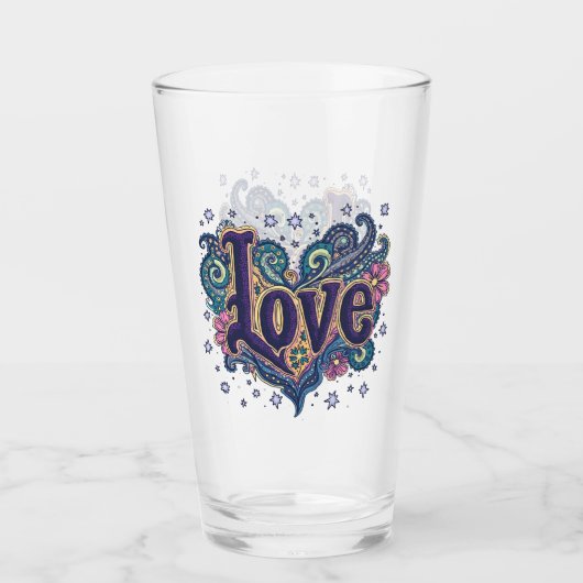 Psychedelische Boho Love Lettering met Bloemen Acc Glas (Voorkant)