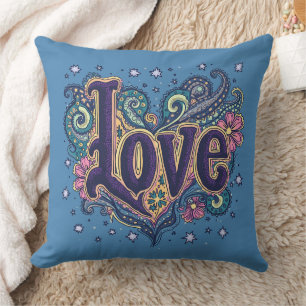 Psychedelische Boho Love Lettering met Bloemen Acc Kussen