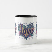Psychedelische Boho Love Lettering met Bloemen Acc Mok (Midden)