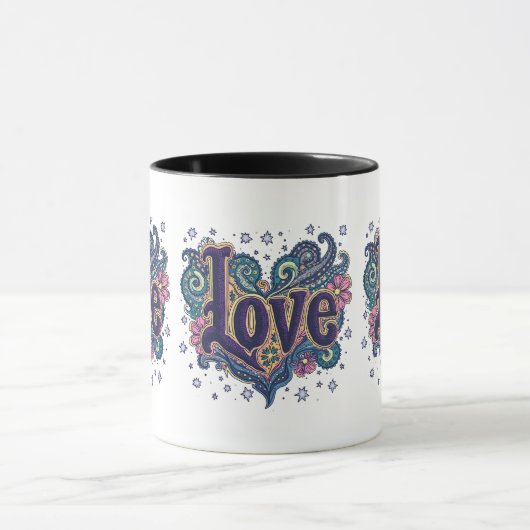 Psychedelische Boho Love Lettering met Bloemen Acc Mok (Midden)