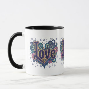 Psychedelische Boho Love Lettering met Bloemen Acc Mok