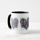 Psychedelische Boho Love Lettering met Bloemen Acc Mok (Voorkant links)