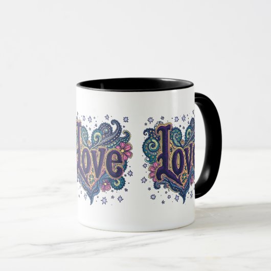 Psychedelische Boho Love Lettering met Bloemen Acc Mok (Voorkant rechts)