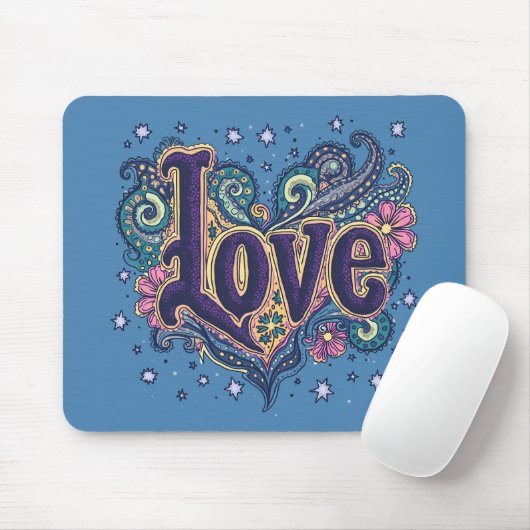 Psychedelische Boho Love Lettering met Bloemen Acc Muismat (Met muis)
