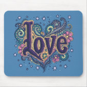 Psychedelische Boho Love Lettering met Bloemen Acc Muismat (Voorkant)