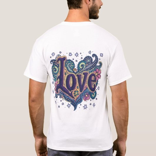 Psychedelische Boho Love Lettering met Bloemen Acc T-shirt (Achterkant)