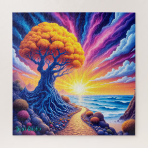 Psychedelische Boom Zonsondergang Surrealistisch L Legpuzzel