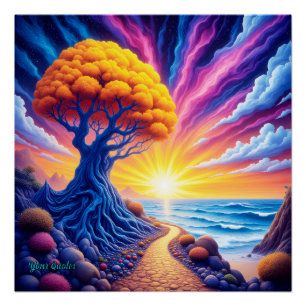 Psychedelische Boom Zonsondergang Surrealistisch L Perfect Poster