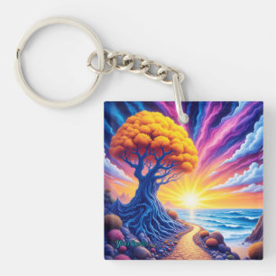 Psychedelische Boom Zonsondergang Surrealistisch L Sleutelhanger