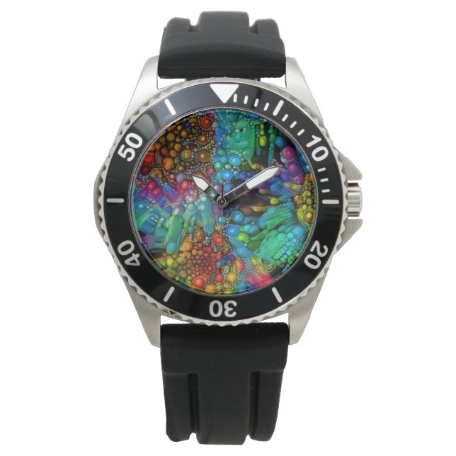 Psychedelische Bubble Burst Abstracte madeliefjes Horloge (Voorkant)