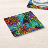 Psychedelische Bubble Burst Abstracte madeliefjes Kartonnen Onderzetters (Schuin)