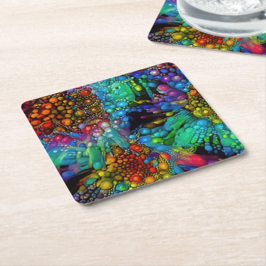 Psychedelische Bubble Burst Abstracte madeliefjes Kartonnen Onderzetters (Schuin)