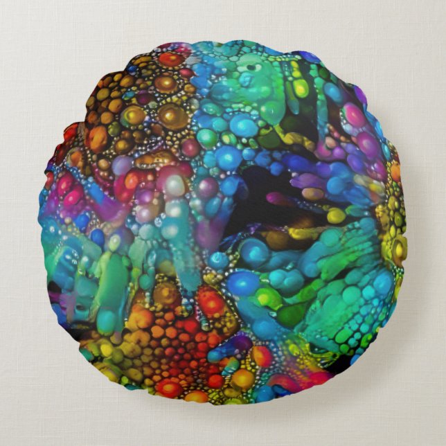Psychedelische Bubble Burst Abstracte madeliefjes Rond Kussen (Voorkant)