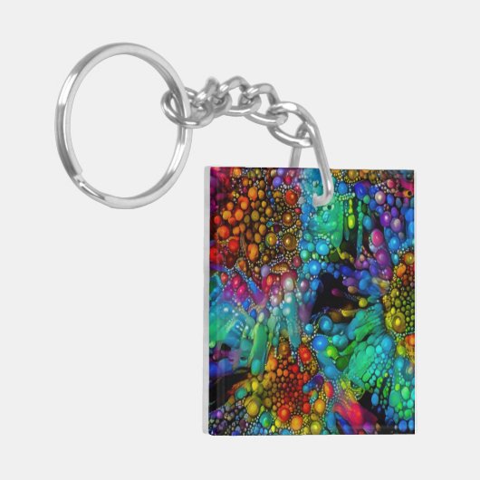 Psychedelische Bubble Burst Abstracte madeliefjes Sleutelhanger (Voorkant Links)