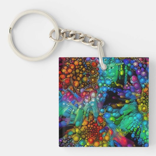 Psychedelische Bubble Burst Abstracte madeliefjes Sleutelhanger (Voorkant)