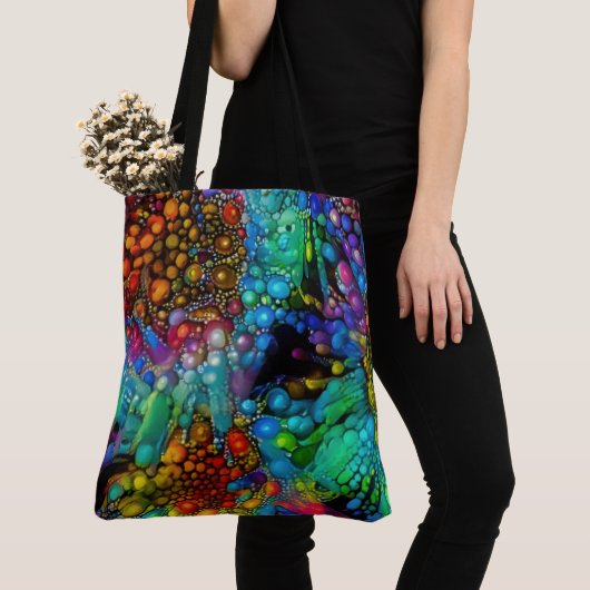 Psychedelische Bubble Burst Abstracte madeliefjes Tote Bag (Dichtbij)