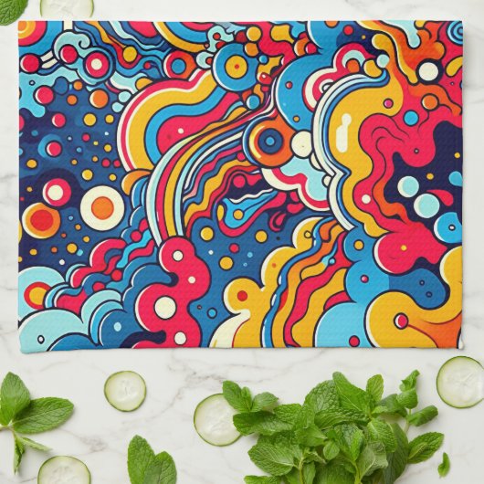 Psychedelische bunte Grafik Theedoek (Gevouwen)