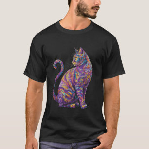 Psychedelische Cat Rainbow Kleuren Levendige Art F T-shirt