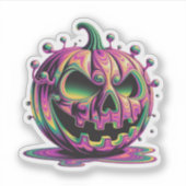 Psychedelische Chagrijnige Pompoen Halloween Stick Sticker (Voorkant)