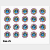 PSYCHEDELISCHE CIRKELS MONOGRAM blauw turquoise ro Ronde Sticker (Vel)