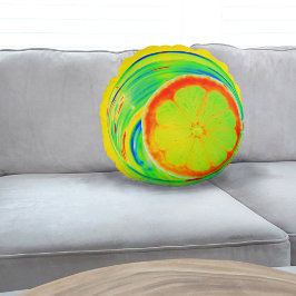 Psychedelische Citrus Pop Art Sinaasappel Slice Tr Rond Kussen