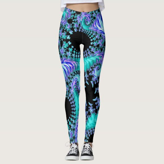 Psychedelische cyaan tentakel Abstracte fractal ar Leggings (Voorkant)