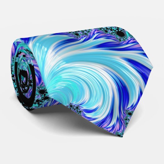 Psychedelische cyaan tentakel Abstracte fractal ar Stropdas (Opgerold)