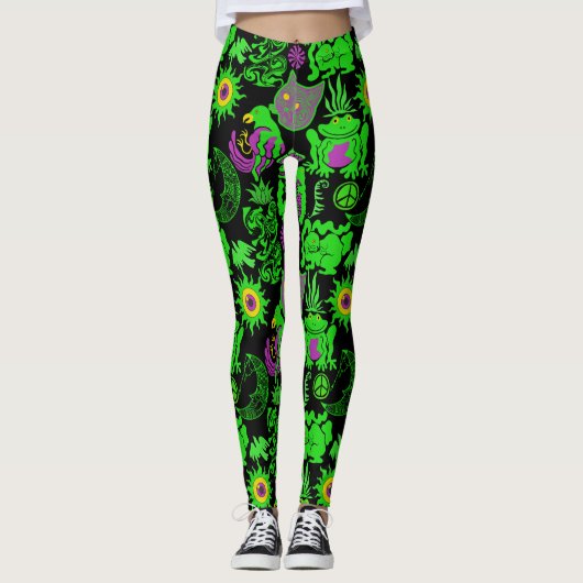 Psychedelische dieren patroon Zwart BG Leggings (Voorkant)