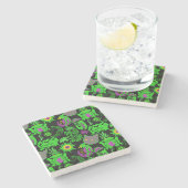 Psychedelische dieren patroon Zwart BG Stenen Onderzetter (Zijkant)