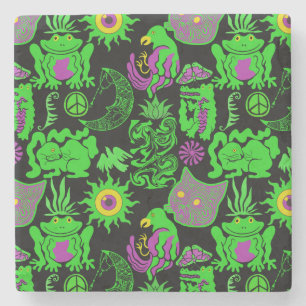 Psychedelische dieren patroon Zwart BG Stenen Onderzetter