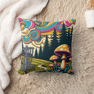Psychedelische Disc Golf Basket en Retro Paddestoe Kussen