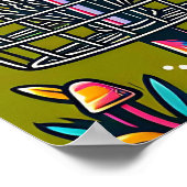 Psychedelische Disc Golf Basket en Retro Paddestoe Poster (Hoek)