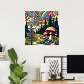 Psychedelische Disc Golf Basket en Retro Paddestoe Poster (Thuiskantoor)