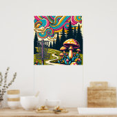 Psychedelische Disc Golf Basket en Retro Paddestoe Poster (Keuken)