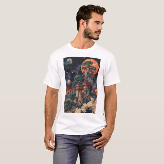 Psychedelische DMT Ukiyo-e Baobab Bonsai Tree T-Sh T-shirt (Voorkant volledig)