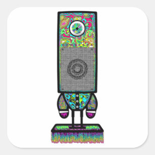 Psychedelische Eenoogige Speaker Weirdo Karakter Vierkante Sticker