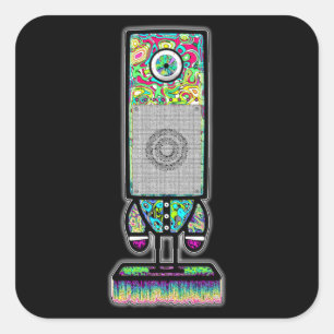 Psychedelische Eenoogige Speaker Weirdo Karakter Vierkante Sticker