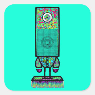 Psychedelische Eenoogige Speaker Weirdo Karakter Vierkante Sticker