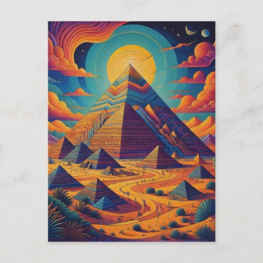 Psychedelische Egyptische Piramide Landschapskunst Briefkaart (Voorkant)