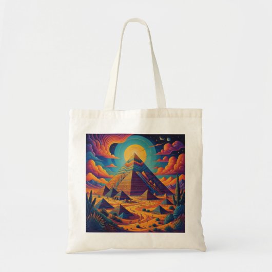 Psychedelische Egyptische Piramide Landschapskunst Tote Bag (Voorkant)
