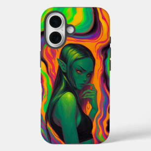 Psychedelische Elf in Neon Lava Waves iPhone 16 Hoesje