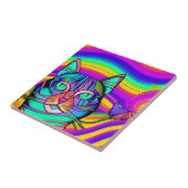 Psychedelische ernstige kattenkleurige paarse fusc tegeltje (Zijkant)
