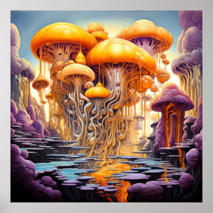 Psychedelische fantastische landschappen poster