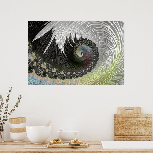 Psychedelische Fantasy Spiral Groovy Fractal Art Poster (Keuken)